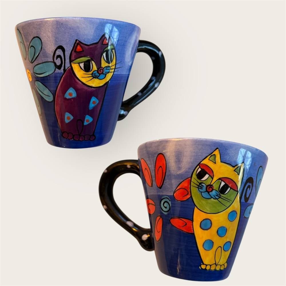 Vintage Hand painted by Milson & Louis Colorful Cat Design Ceramic single Mug